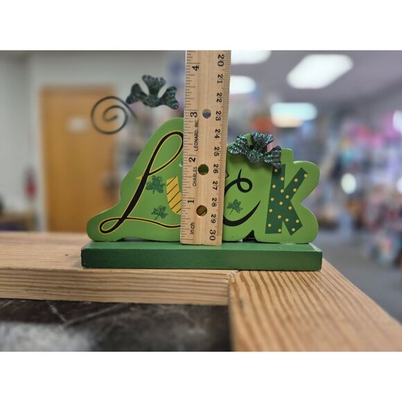 Lucky Green Wooden Tabletop Decoration With Glitter Accents & Shamrocks - Picture 3 of 4